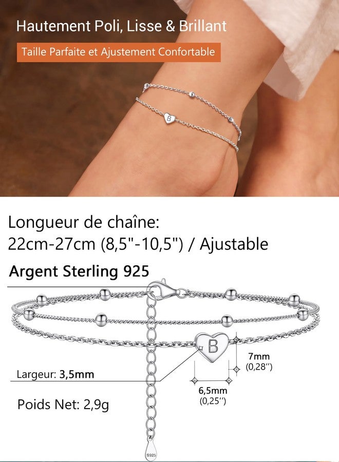 PROSILVER Ankle Bracelets 925 Sterling Silver Ankle Chain Heart Anklet with Initials Alphabet B Letter Jewelry - Image 4